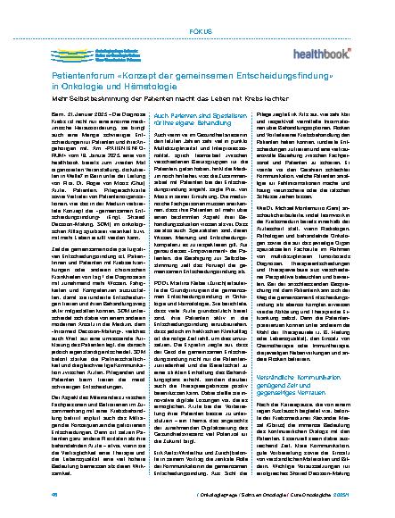 Vorschauseite 1: Patientenforum «Konzept der gemeinsamen Entscheidungsfindung» in Onkologie und Hämatologie