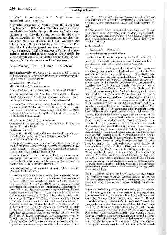 Vorschauseite 2: Zulässigkeit von gesundheitsbezogenen Angaben HCV Art. 13 Abs. 3, 28 Abs. 6 lit. b