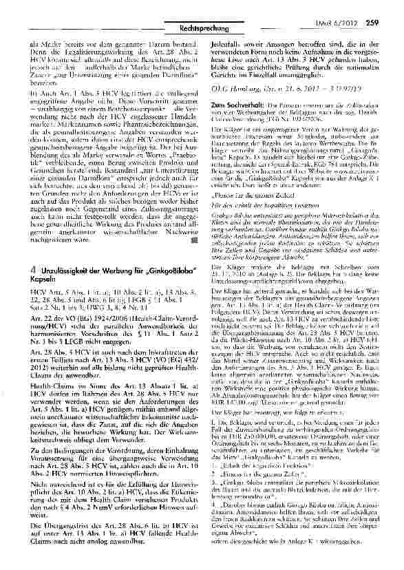 Vorschauseite 5: Zulässigkeit von gesundheitsbezogenen Angaben HCV Art. 13 Abs. 3, 28 Abs. 6 lit. b