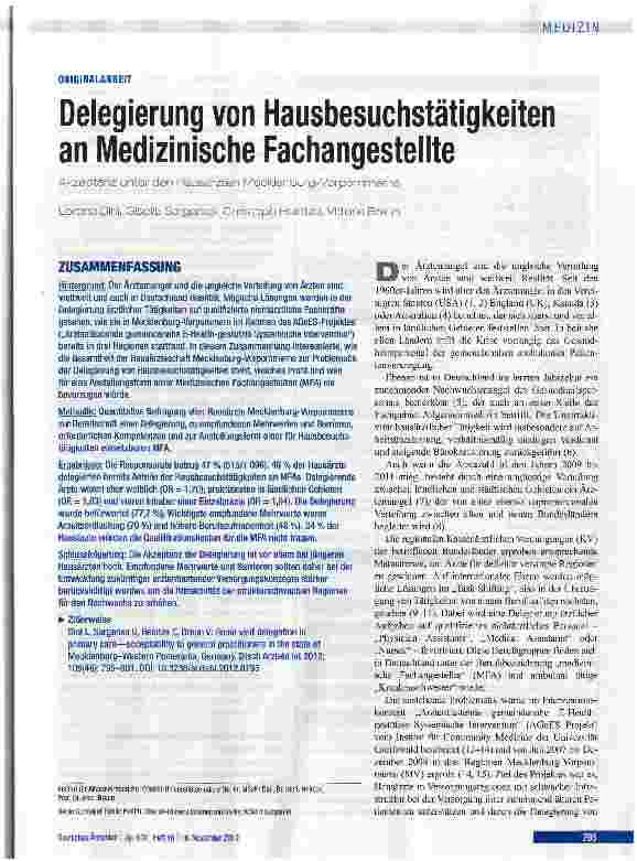 Vorschauseite 1: Delegierung von Hausbesuchstätigkeiten an Medizinische Fachangestellte