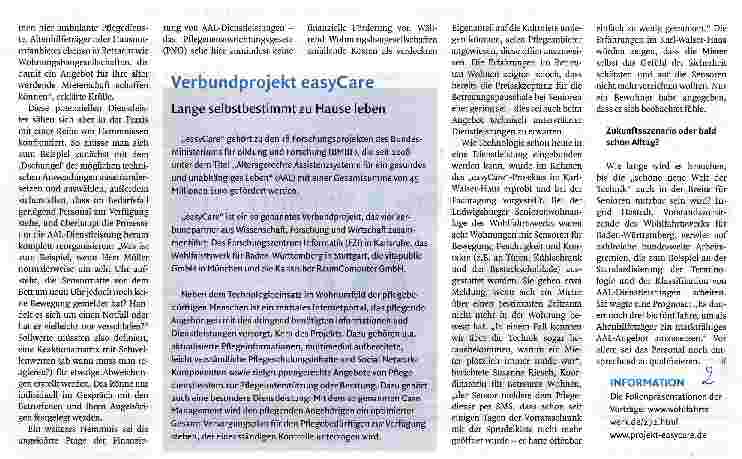 Vorschauseite 2: Technik in der Pflege: Abschlusstagung des Projektes „easyCareNutzen entsteht durch Vernetzung