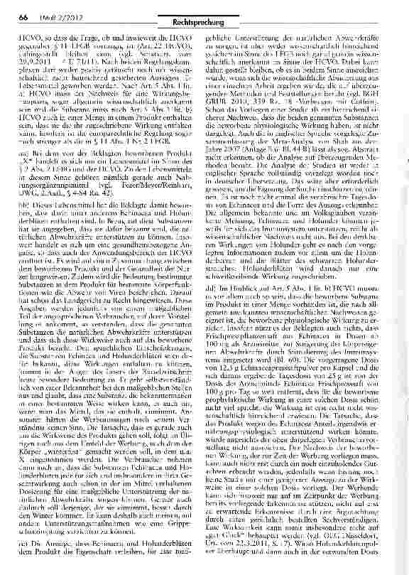 Vorschauseite 3: Unzulässigkeit einer Werbung mit ausgesuchten Natursubstanzen für ein Nahrungsergänzungsmittel (Echinacea und Holunderblüten) LFGB § 11 Abs. 1 Satz 1; HCVO Art. 3 Satz 2 lit. a) u…