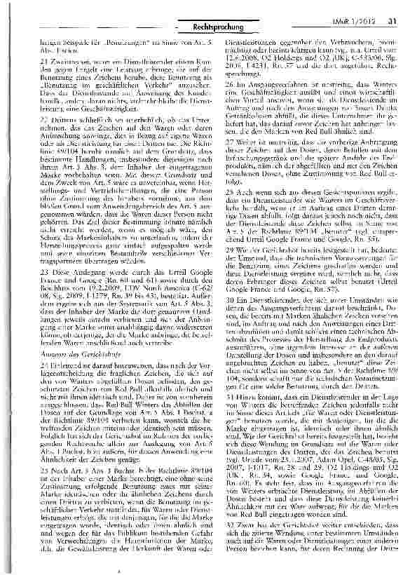 Vorschauseite 3: Kein Verbot für Abfüllen von Getränkedosen mit markenrechtswidriger AufschriftAHUV Art. 267; Richtlinie 89/104/EWG Art. 5 I lit b, III