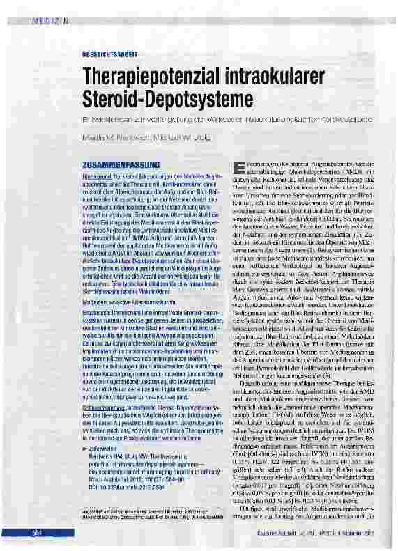 Vorschauseite 1: Therapiepotenzial intraokularer Steroid-Depotsysteme