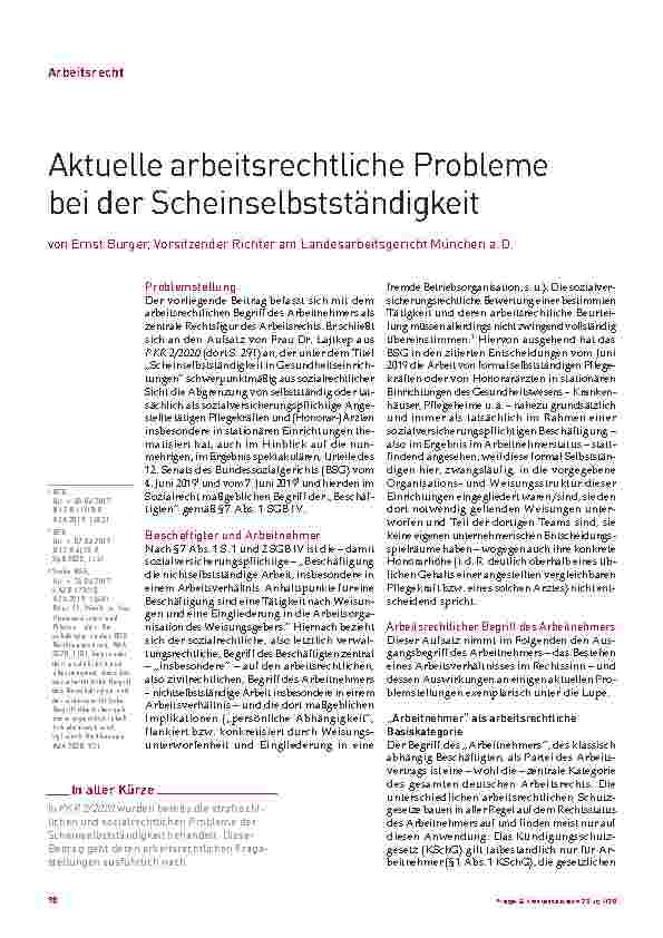 Vorschauseite 1: Aktuelle arbeitsrechtliche Probleme bei der Scheinselbstständigkeit