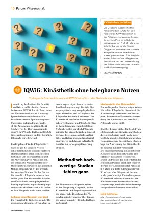 Vorschauseite 1: IQWiG: Kinästhetik ohne belegbaren Nutzen