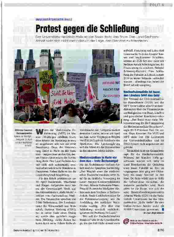 Vorschauseite 1: Protest gegen die Schließung