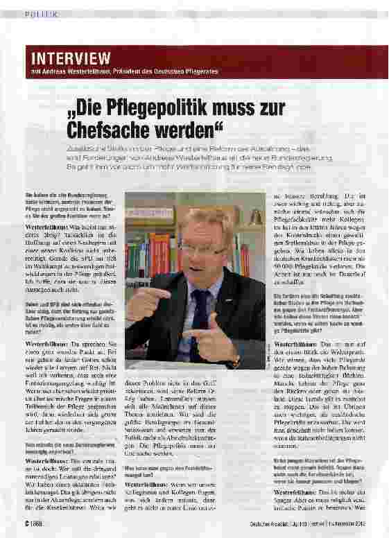 Vorschauseite 1: „Die Pflegepolitik muss zur Chefsache werden