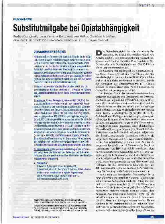 Vorschauseite 1: Substitutmitgabe bei Opiatabhängigkeit