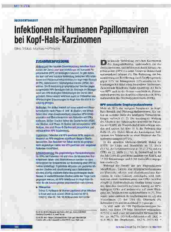 Vorschauseite 1: Infektionen mit humanen Papillomaviren bei Kopf-Hals-Karzinomen