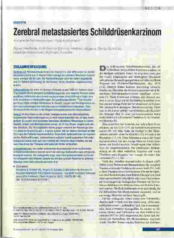 Vorschauseite 1: Zerebral metastasiertes Schilddrüsenkarzinom