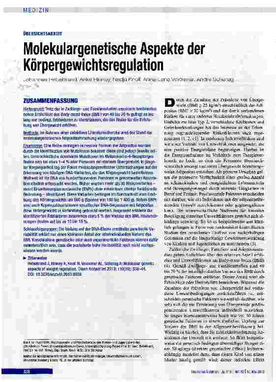 Vorschauseite 1: Molekulargenetische Aspekte der Körpergewichtsregulation