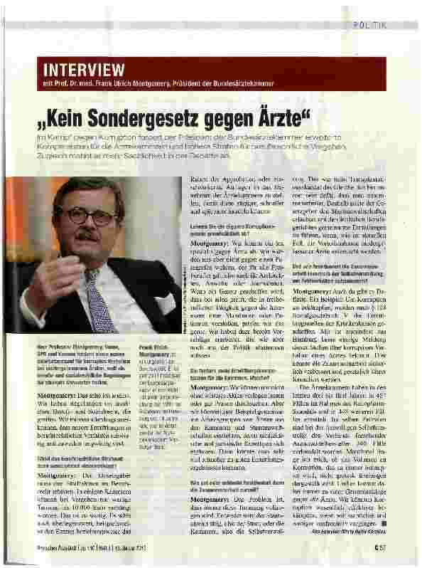 Vorschauseite 1: „Kein Sondergesetz gegen Arzte