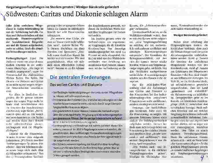 Vorschauseite 1: Südwesten: Caritas und Diakonie schlagen Alarm