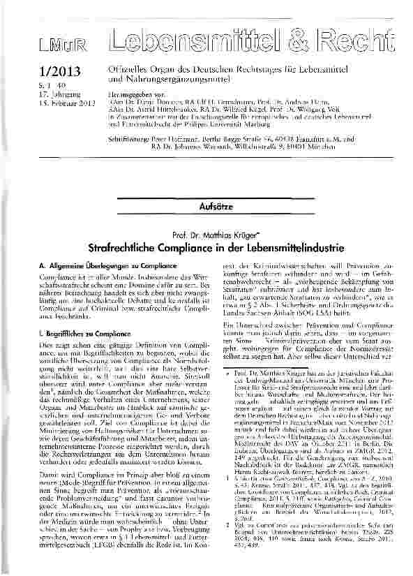 Vorschauseite 1: Strafrechtliche Compliance in der Lebensmittelindustrie