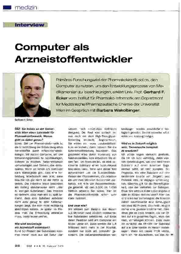 Vorschauseite 1: Computer als Arzneistoffentwickler