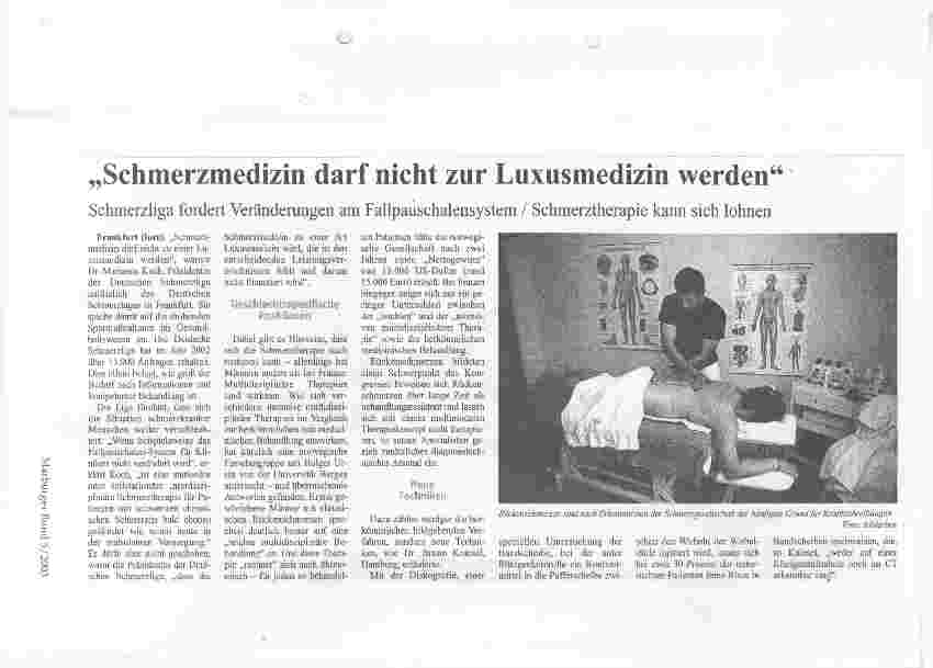 Vorschauseite 1: Schmerzmedizin darf nicht zur Luxusmedizin werden Schmerztag