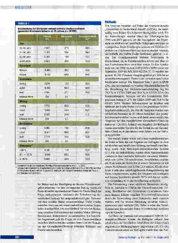 Vorschauseite 2: Sozialer Status und Teilnahme am Gesundheits-Check-up von Männern und Frauen in Deutschland