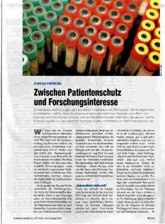Vorschauseite 1: Zwischen Patientenschutz und Forschungsinteresse