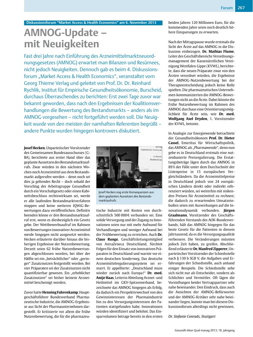 Vorschauseite 1: Diskussionsforum “Market Access & Health Economics” am 6. November 2013 – AMNOG-Update – mit Neuigkeiten