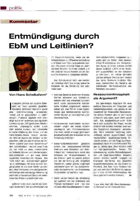 Vorschauseite 1: Entmündigung durch EbM und Leitlinien?