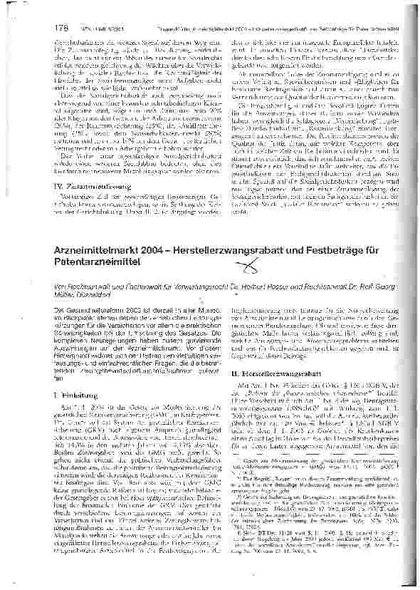 Vorschauseite 1: Arzneimittelmarkt 2004 - Herstellerzwangsrabatt und Festbeträge für Patentarzneimittel