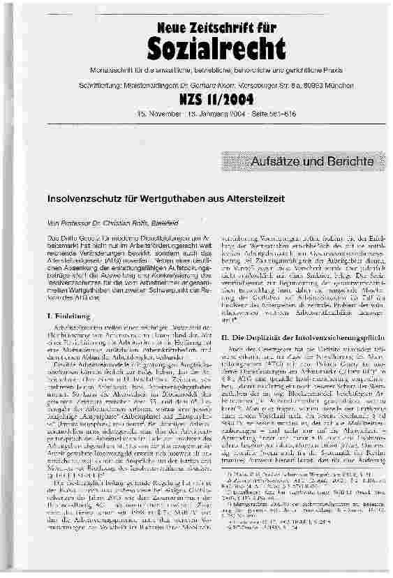 Vorschauseite 1: Insolvenzschutz für Wertguthaben aus Altersteilzeit