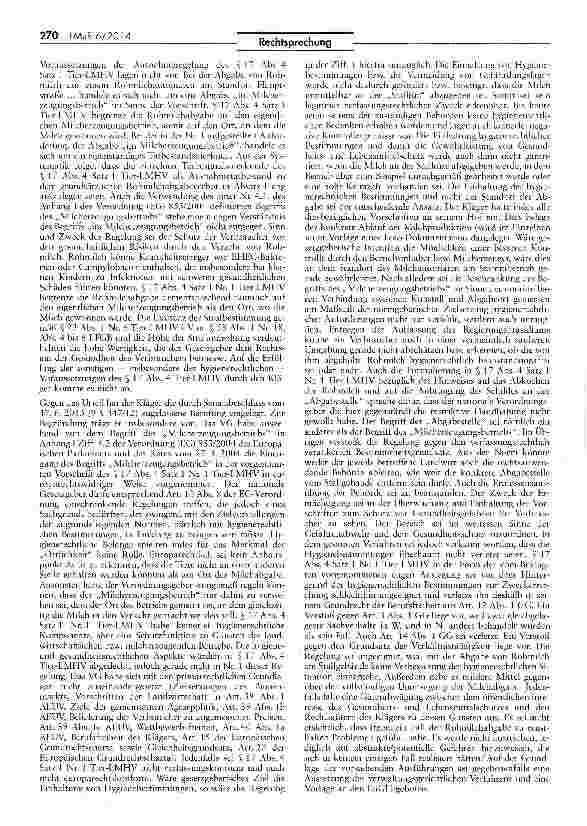 Vorschauseite 2: Zulässigkeit eines Rohmilch-Automaten nur am Ort der MiTchgewinnung Verordnung (EG) 882/2004 Art. 54 Abs. 1 und 2 Nr. b); LFGB § 39 Abs. 2; Tier-LMHV § 17 Abs. 4 Satz 1 Nr. 1