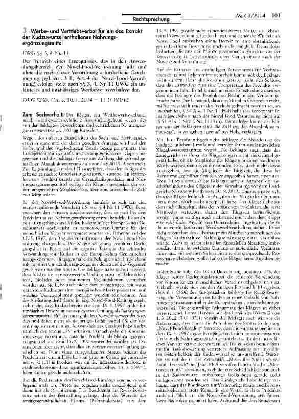 Vorschauseite 1: Werbeund Vertriebsverbot für ein das Extrakt der Kudzuwurzel enthaltenes Nahrungs-ergänzungsmittel