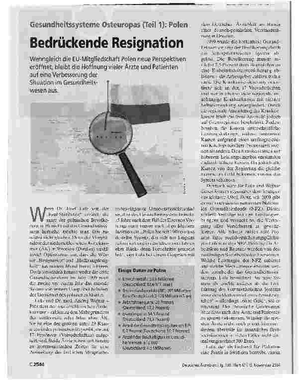 Vorschauseite 1: Bedrückende Resignation. Gesundheitssysteme Osteuropas (Teil 1): Polen