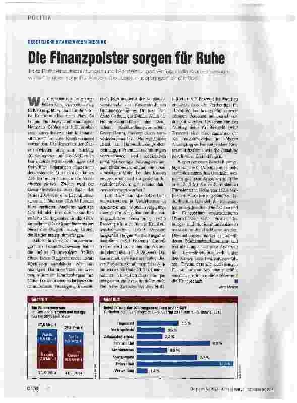 Vorschauseite 1: GESETZLICHE KRANKENVERSICHERUNG Die Finanzpolster sorgen für Ruhe