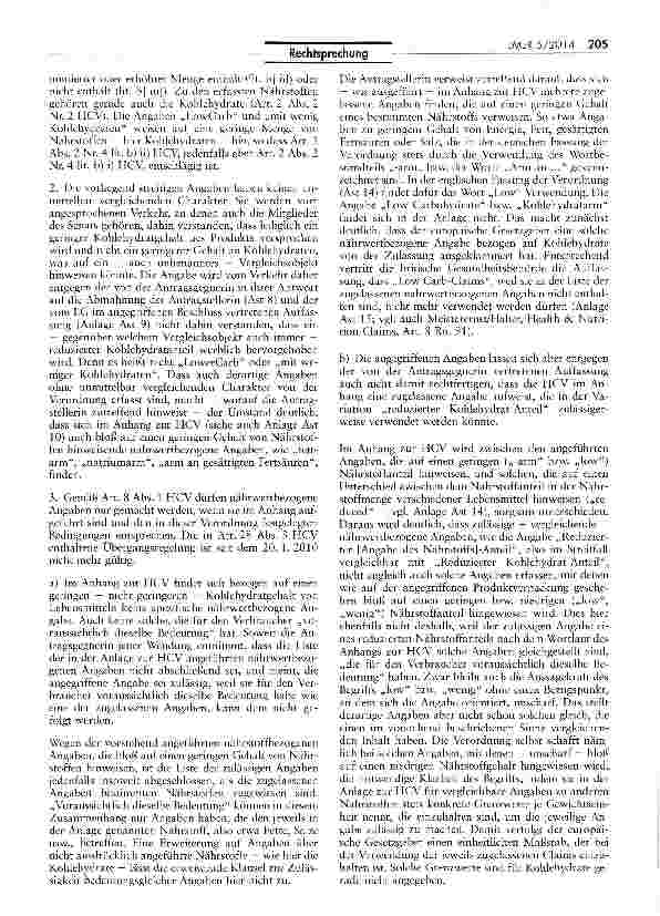 Vorschauseite 2: Unzulässigkeit der Werbung mir Angaben „LowCarb und „mit wenig Kohlehydraten (Proteinmüsli-Produkt) UWG SS 3, 4 Nr. 11, 8 Abs. 1; HCV Art. 1 Abs. 3, 8 Abs. 1, 9 Abs. 1 Satz 2