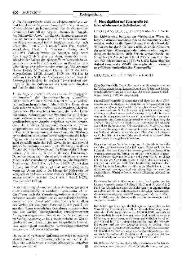 Vorschauseite 3: Unzulässigkeit der Werbung mir Angaben „LowCarb und „mit wenig Kohlehydraten (Proteinmüsli-Produkt) UWG SS 3, 4 Nr. 11, 8 Abs. 1; HCV Art. 1 Abs. 3, 8 Abs. 1, 9 Abs. 1 Satz 2
