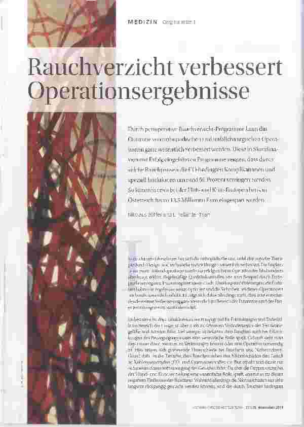 Vorschauseite 1: Rauchverzicht verbessert Operationsresultate