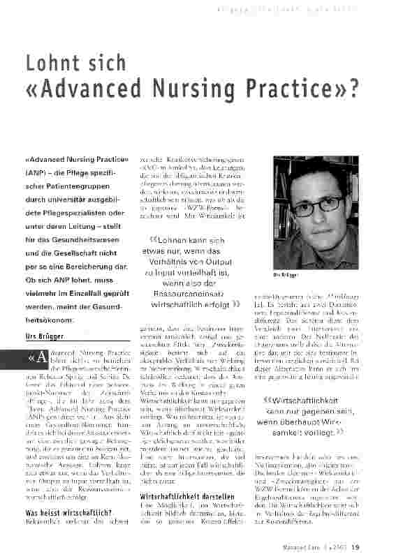 Vorschauseite 1: Lohnt sich «Advanced Nursing Practice»?