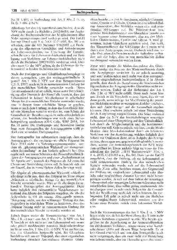 Vorschauseite 2: Neuartiges Lebensmittel im Sinne der Novel-Food-Verordnung durch AcetylierungEGV 258/97 Art. 1 Abs. 2 Buchst, c, Art. 1 Abs. 2 Buchst,