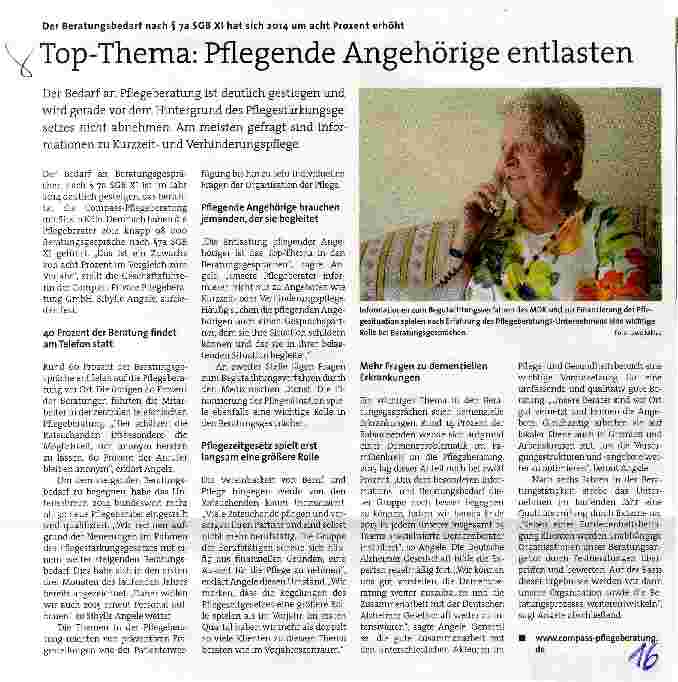 Vorschauseite 1: Der Beratungsbedarf nach § 7a SGB XI hat sich 2014 um acht Prozent erhöht Top-Thema: Pflegende Angehörige entlasten