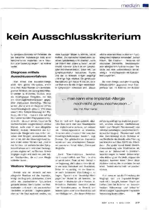Vorschauseite 2: Nickel Allergie: kein Ausschlusskriterium