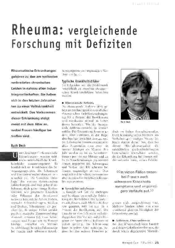 Vorschauseite 1: Rheuma: vergleichende Forschung mit Defiziten