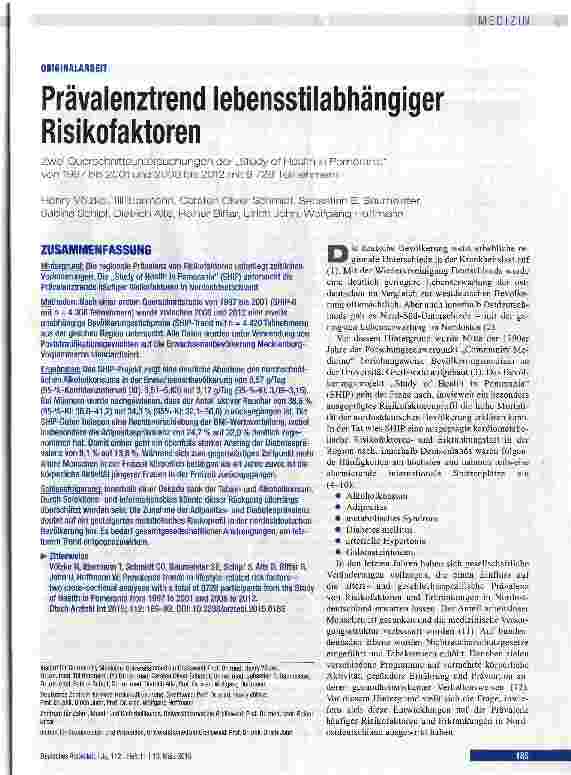 Vorschauseite 1: Prävalenztrend lebensstilabhängiger Risikofaktoren
