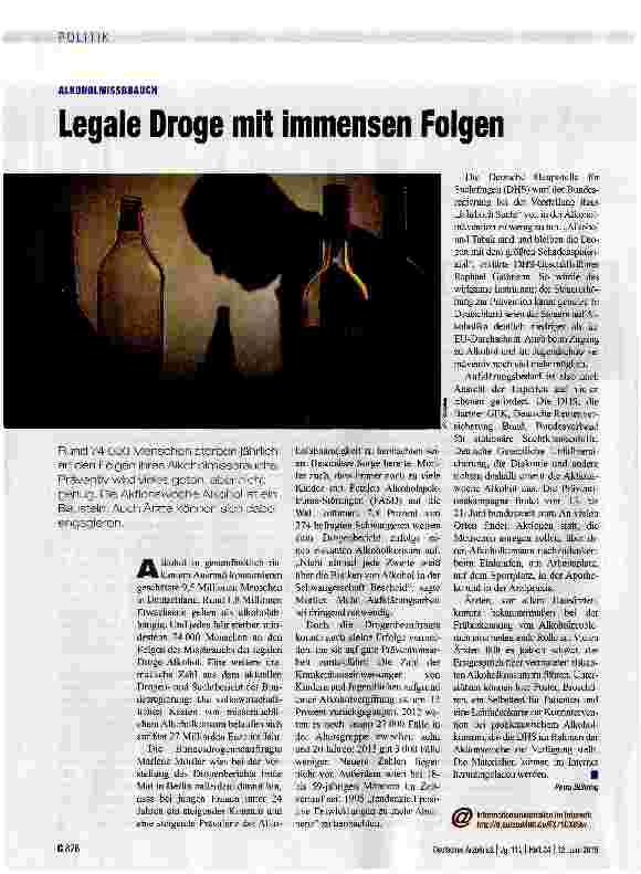 Vorschauseite 1: Legale Droge mit immensen Folgen