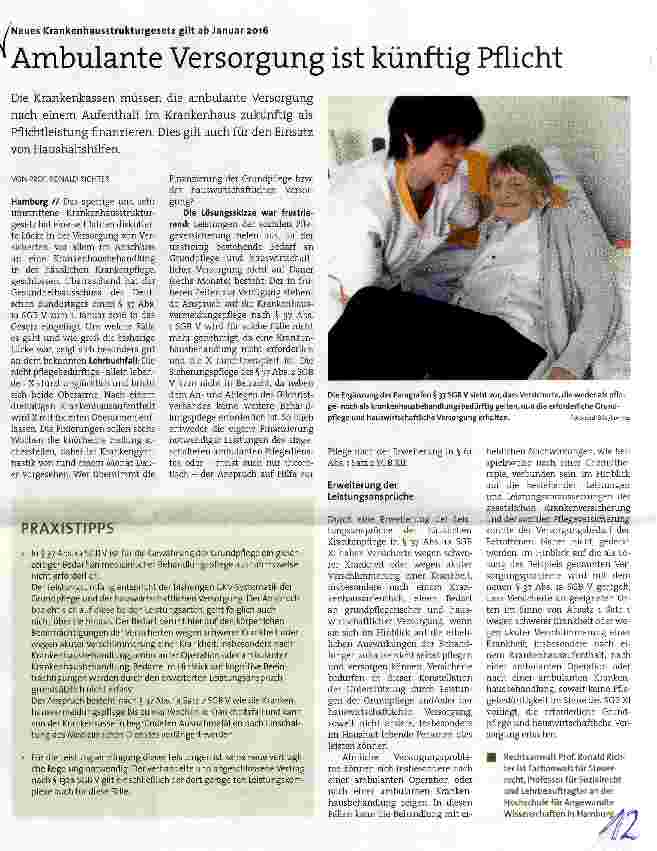 Vorschauseite 1: Ambulante Versorgung ist künftig Pflicht