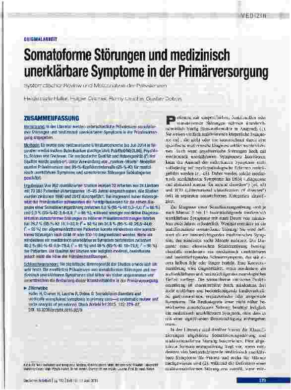 Vorschauseite 1: Somatoforme Störungen und medizinisch unerklärbare Symptome in der Primärversorgung