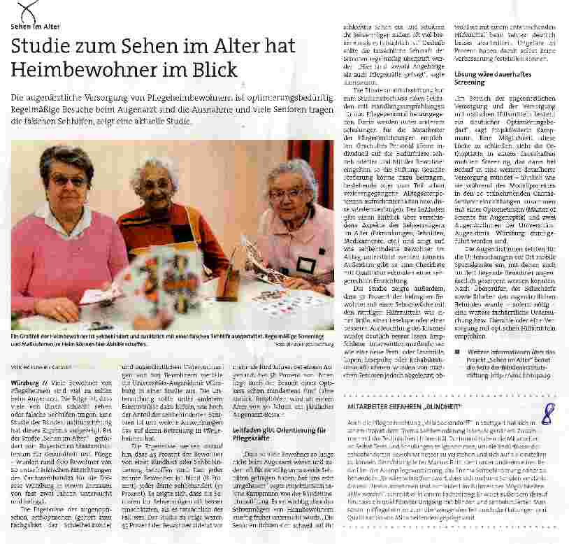 Vorschauseite 1: Studie zum Sehen im Alter hat Heimbewohner im Blick