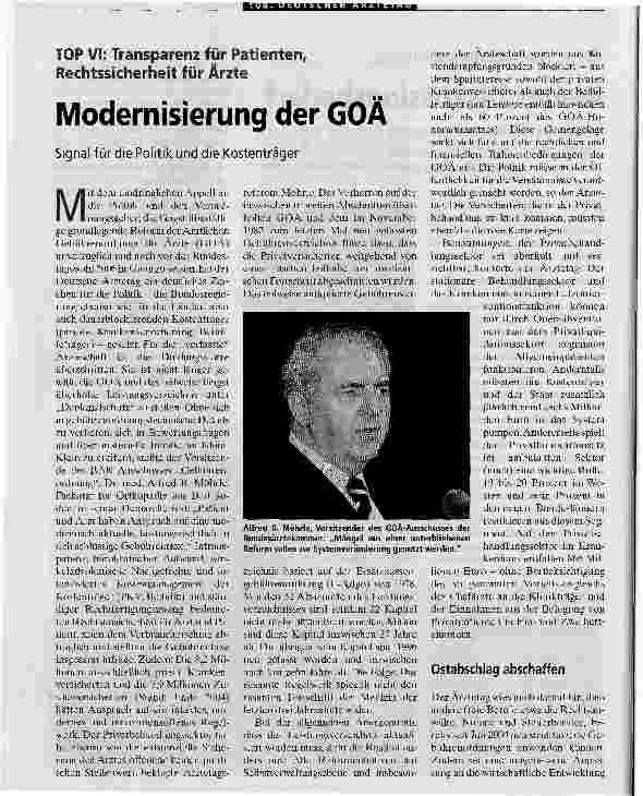 Vorschauseite 1: Modernisierung der GOÄSignal für die Politik und die Kostenträger