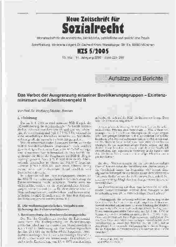 Vorschauseite 1: Das Verbot der Ausgrenzung einzelner Bevölkerungsgruppen - Existenzminimum und Arbeitslosengeld II