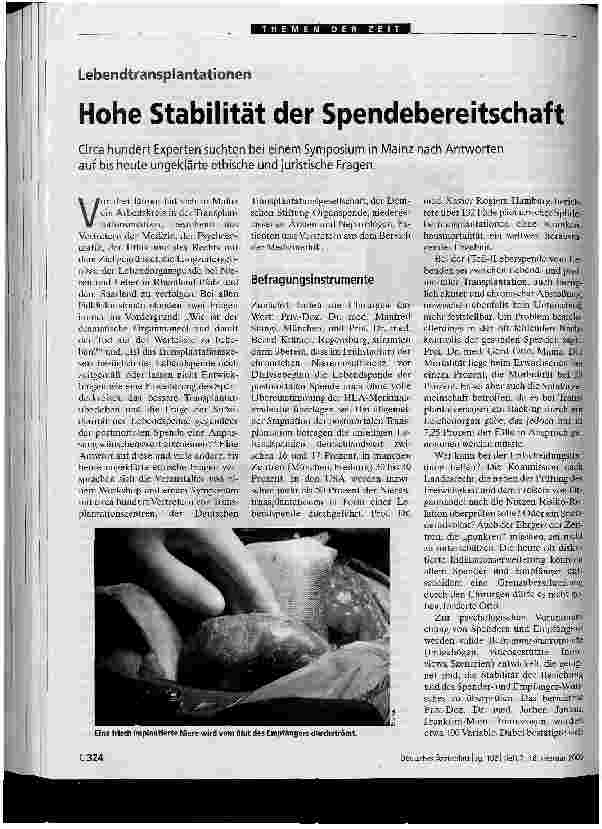 Vorschauseite 1: Hohe Stabilität der SpendebereitschaftCirca hundert Experten suchten bei einem Symposium in Mainz nach Antworten auf bis heute ungeklärte ethische und juristische Fragen.