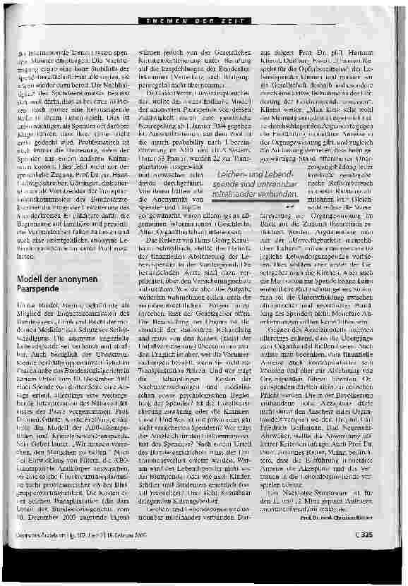 Vorschauseite 2: Hohe Stabilität der SpendebereitschaftCirca hundert Experten suchten bei einem Symposium in Mainz nach Antworten auf bis heute ungeklärte ethische und juristische Fragen.