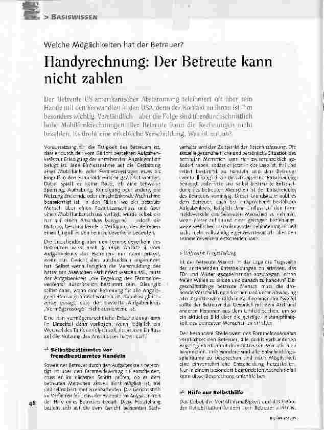 Vorschauseite 1: Welche Möglichkeiten hat der Betreuer?Handyrechnung: Der Betreute kann nicht zahlen