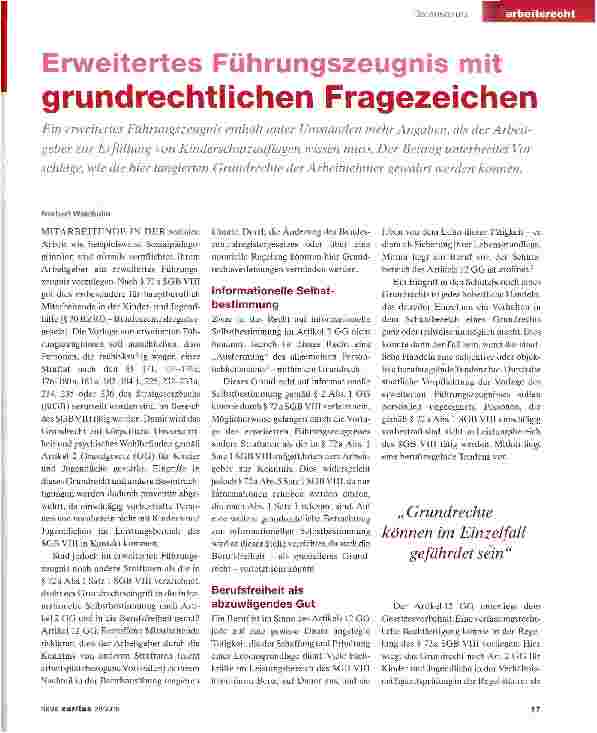 Vorschauseite 1: Erweitertes Führungszeugnis mit grundrechtlichen Fragezeichen